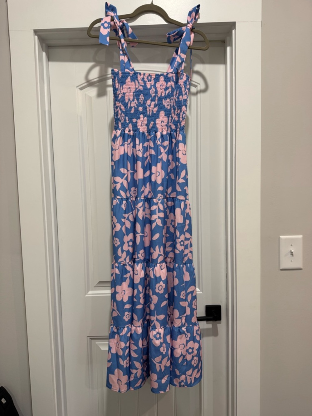Blue & Pink Floral Tie-Shoulder Maxi Dress